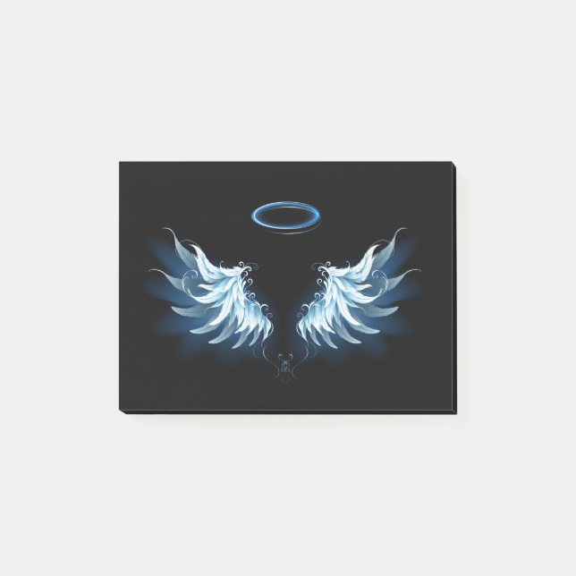 Blue Glowing Angel Wings on black background Post-it Notes (Front)