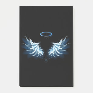 Blue Glowing Angel Wings on black background Post-it Notes