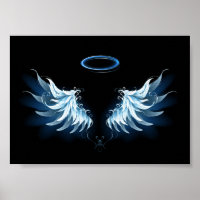 Blue Glowing Angel Wings on black background