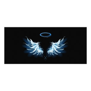 Blue Glowing Angel Wings on black background Rack Card
