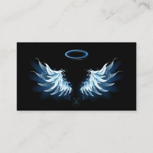 Blue Glowing Angel Wings on black background Referral Card
