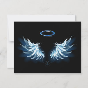 Blue Glowing Angel Wings on black background Save The Date