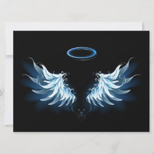Blue Glowing Angel Wings on black background Save The Date