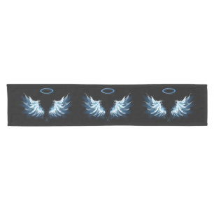 Blue Glowing Angel Wings on black background Short Table Runner
