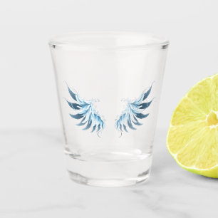 Blue Glowing Angel Wings on black background Shot Glass