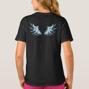 Blue Glowing Angel Wings on black background T-Shirt