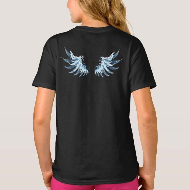 Blue Glowing Angel Wings on black background T-Shirt (Back)