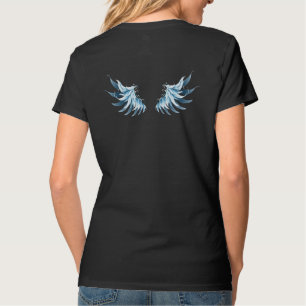Blue Glowing Angel Wings on black background T-Shirt