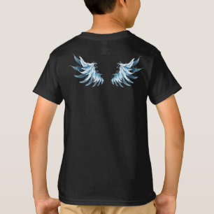 Blue Glowing Angel Wings on black background T-Shirt