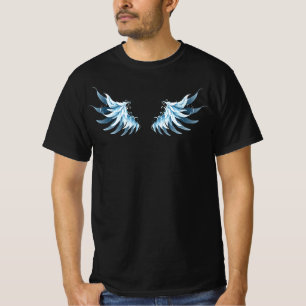 Blue Glowing Angel Wings on black background T-Shirt