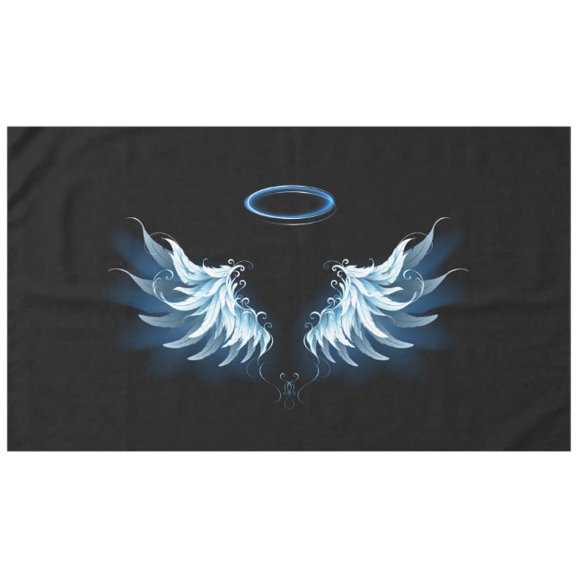 Blue Glowing Angel Wings on black background Tablecloth (Front (Horizontal))