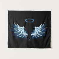 Blue Glowing Angel Wings on black background