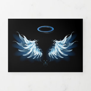 Blue Glowing Angel Wings on black background Tri-Fold Programme