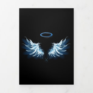Blue Glowing Angel Wings on black background Tri-Fold Programme