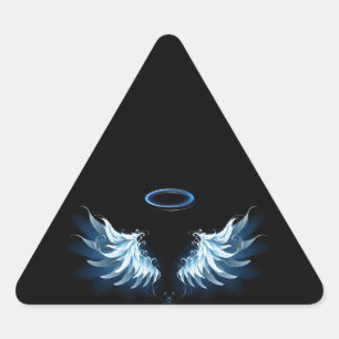 Blue Glowing Angel Wings on black background Triangle Sticker