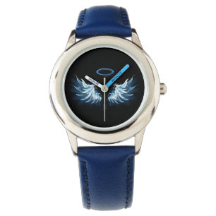 Blue Glowing Angel Wings on black background Watch