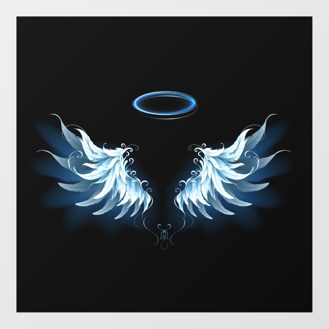 Blue Glowing Angel Wings on black background Window Cling (Sheet)