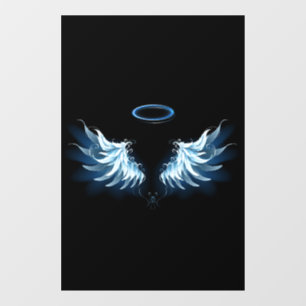 Blue Glowing Angel Wings on black background Window Cling