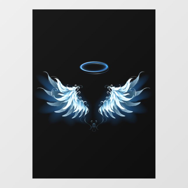 Blue Glowing Angel Wings on black background Window Cling (Sheet)