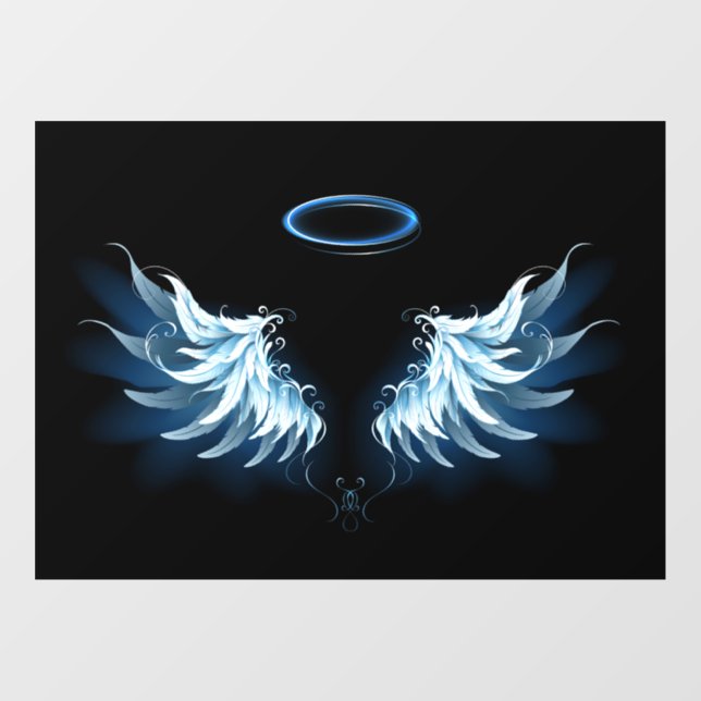 Blue Glowing Angel Wings on black background Window Cling (Sheet)