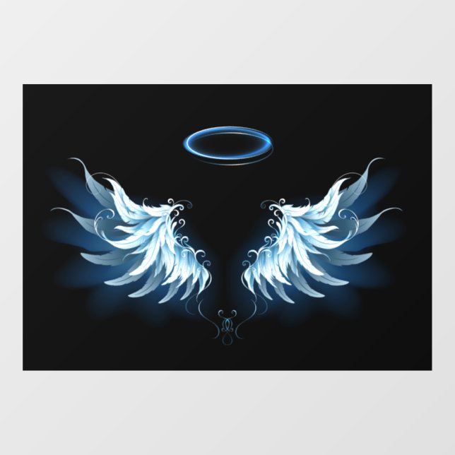 Blue Glowing Angel Wings on black background Window Cling (Sheet)