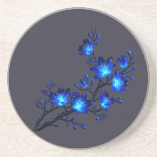 Blue Glowing Floral Branch Coaster