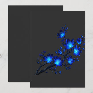 Blue Glowing Floral Branch Invitation Card