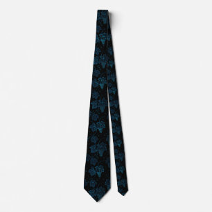 Blue Glowing Grapes Vine Pattern Botanical Tie