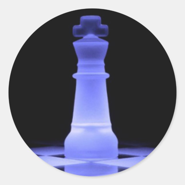 Blue Glowing King Chess Piece Classic Round Sticker (Front)