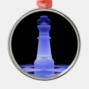 Blue Glowing King Chess Piece Metal Tree Decoration