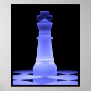 Blue Glowing King Chess Piece Poster