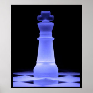 Blue Glowing King Chess Piece Poster