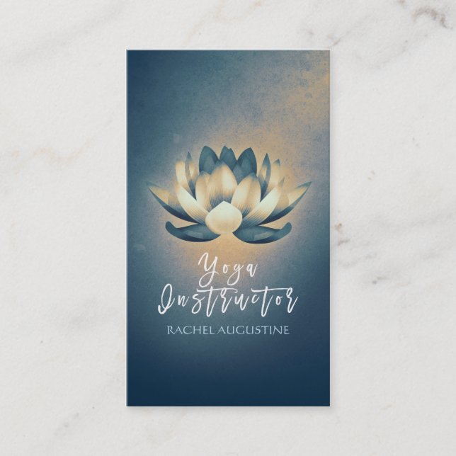 Blue Glowing Lotus and OM Symbol Yoga Instructor Business Card (Front)