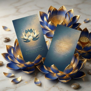 Blue Glowing Lotus and OM Symbol Yoga Instructor Business Card