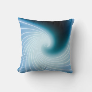 Blue glowing neon line art wave cushion