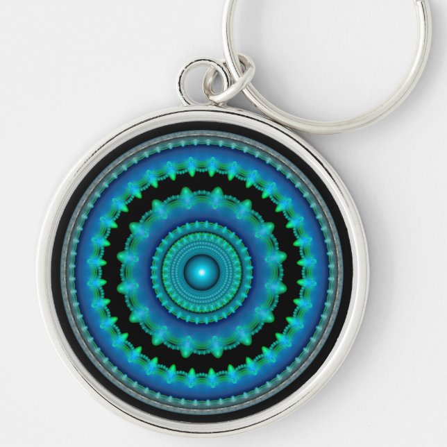 Blue glowing round ornament key ring (Front)