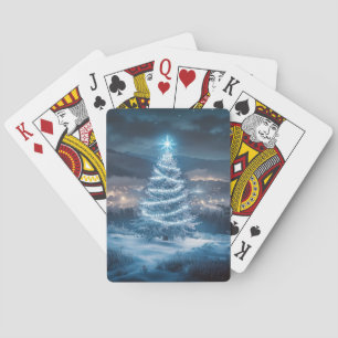 Blue Glowing Winter Night Christmas Tree Playing Cards