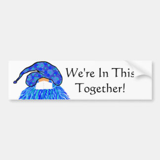Blue Gnome Face & Mask: In This Together Bumper Sticker