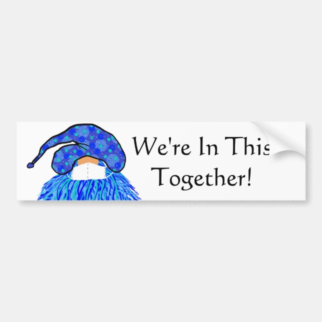 Blue Gnome Face & Mask: In This Together Bumper Sticker (Front)