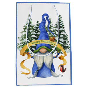 Blue Gnome Holiday Wishes Medium Gift Bag
