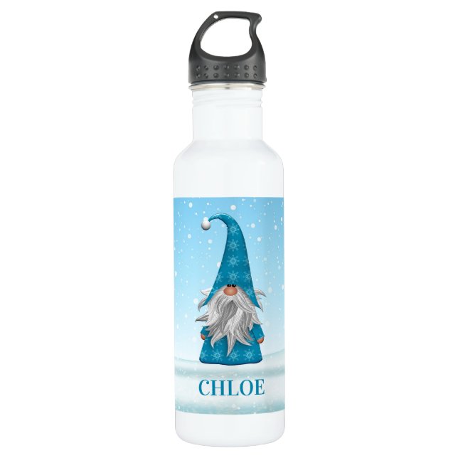 Blue Gnome on Snow 710 Ml Water Bottle (Front)