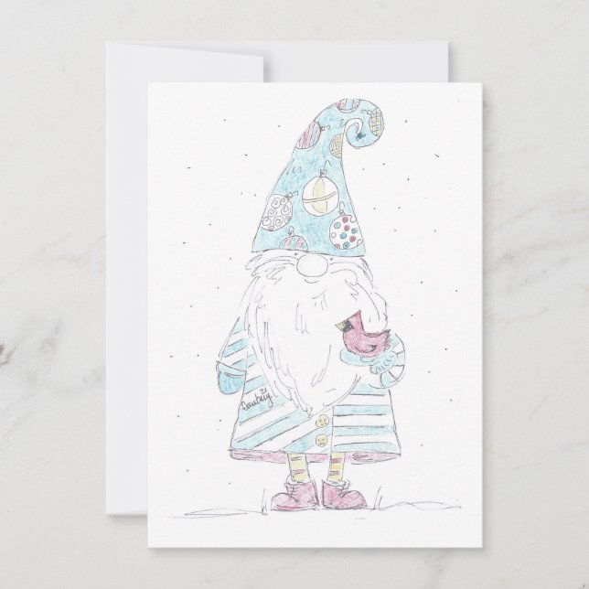 Blue gnome - Single panel Christmas card (Front)