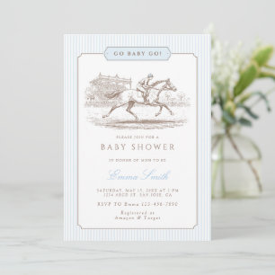 Blue Go Baby Go Derby Baby Shower Preppy Classic  Invitation