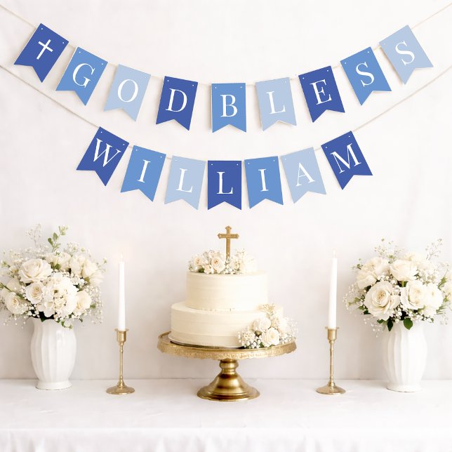 Blue God Bless Name 7 Letters Baptism Communion Bunting (Creator Uploaded)