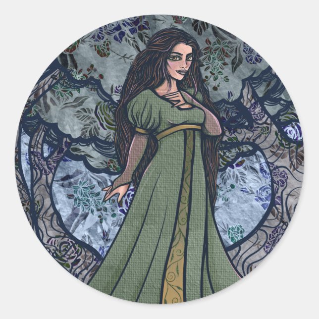 Blue Goddess Woods Pagan Art Nature Goddesses      Classic Round Sticker (Front)