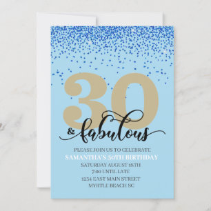 Blue Gold 30 and Fabulous Birthday Party Invitation