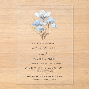 Blue Gold 3D Flowers  Acrylic Invitations