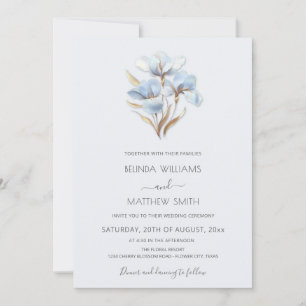 Blue Gold 3D Flowers Invitation