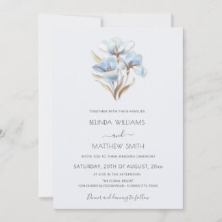 Blue Gold 3D Flowers Invitation