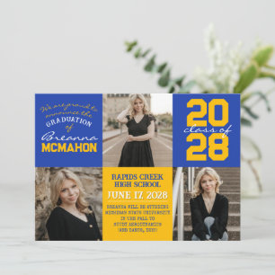 Blue & Gold 4 Photo Graduation Announcement